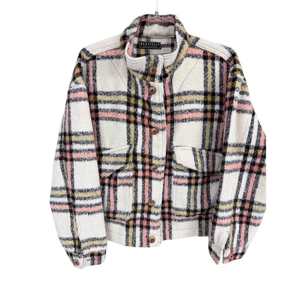 Bagatelle  Collection Plaid Boucle Cropped Jacket Size L Cozy Shacket - Picture 2 of 6